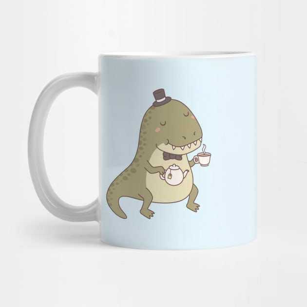 Cute Dinosaur Trex with Teapot and Tea by rustydoodle